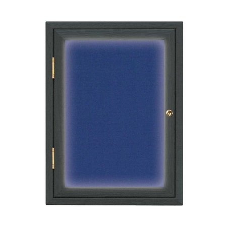 UNITED VISUAL PRODUCTS Double Door Enclosed Radius EZ Tack Board, 48"x36", Header, Satin/Blue UV7013EZ-BLUE-SATIN
